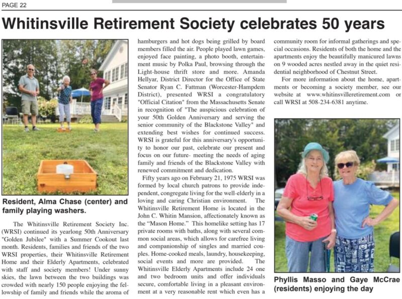 Whitinsville Retirement Society celebrates 50 years